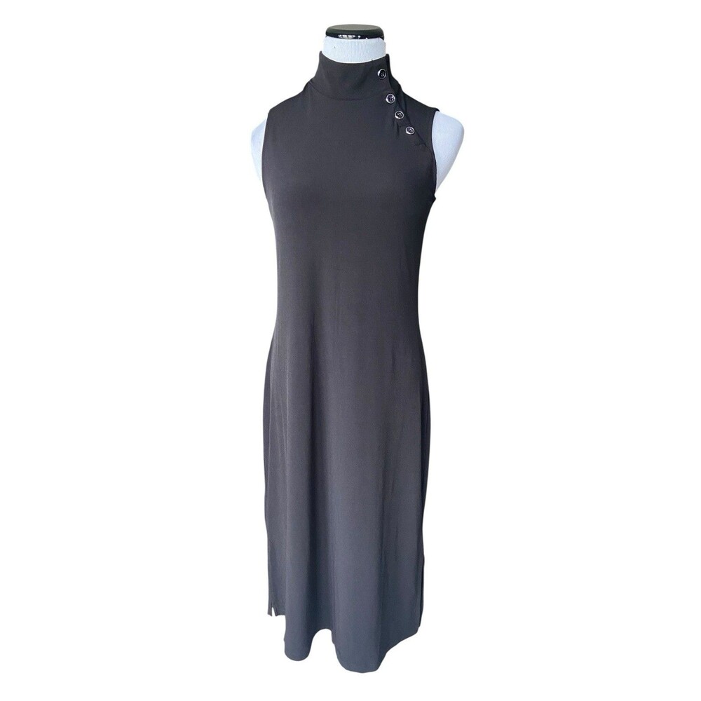 Susan Graver Womens Liquid Knit Mock Neck Dress Size XS Black Minimalist Travel